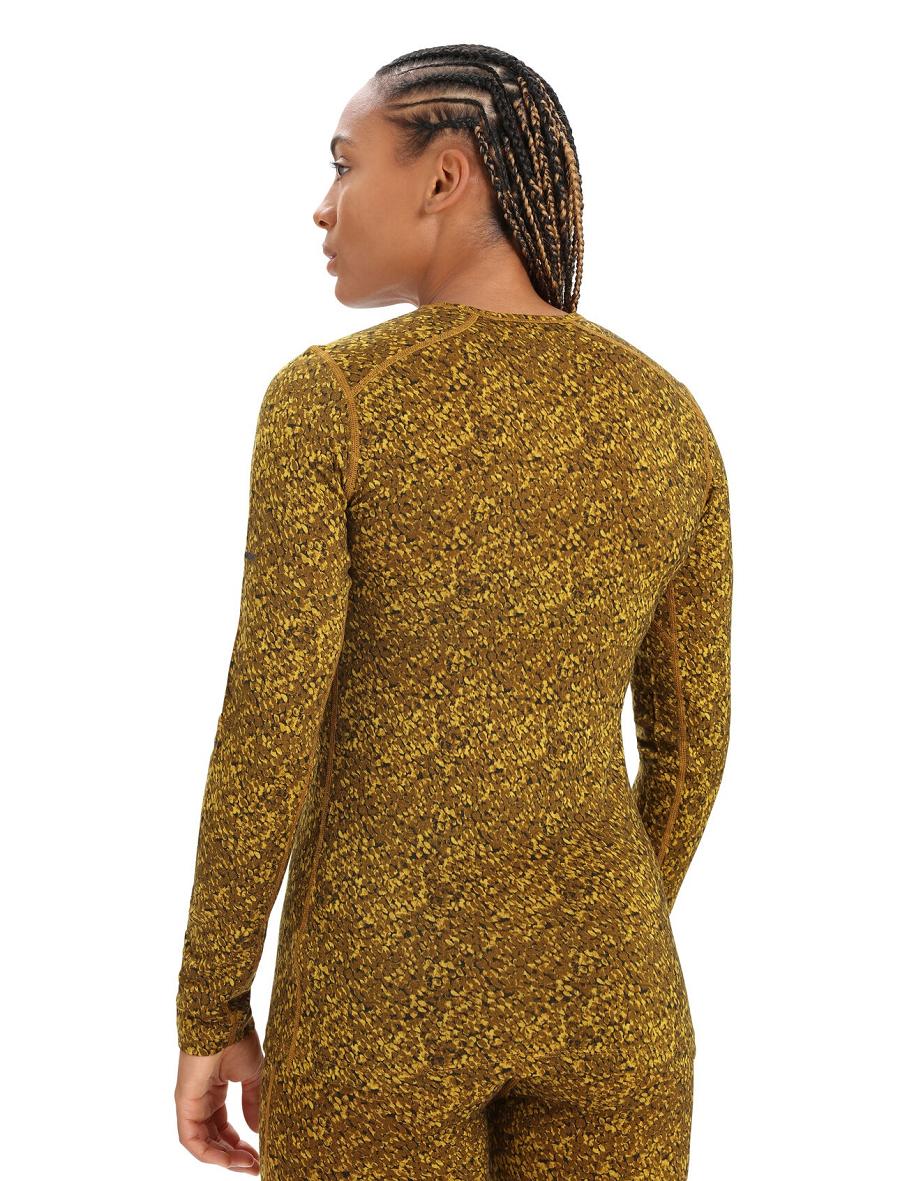 Women's Icebreaker Merino 200 Oasis Long Sleeve Crewe Lichen Base Layers Silent Gold / Clove | CA 1122SGLO